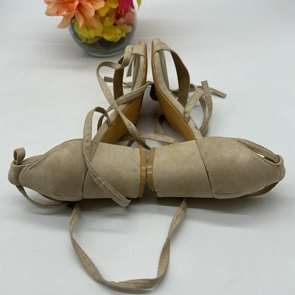 Allegra K Tan Lace Up Block Heel Sandals Size 8.5 ALE6759